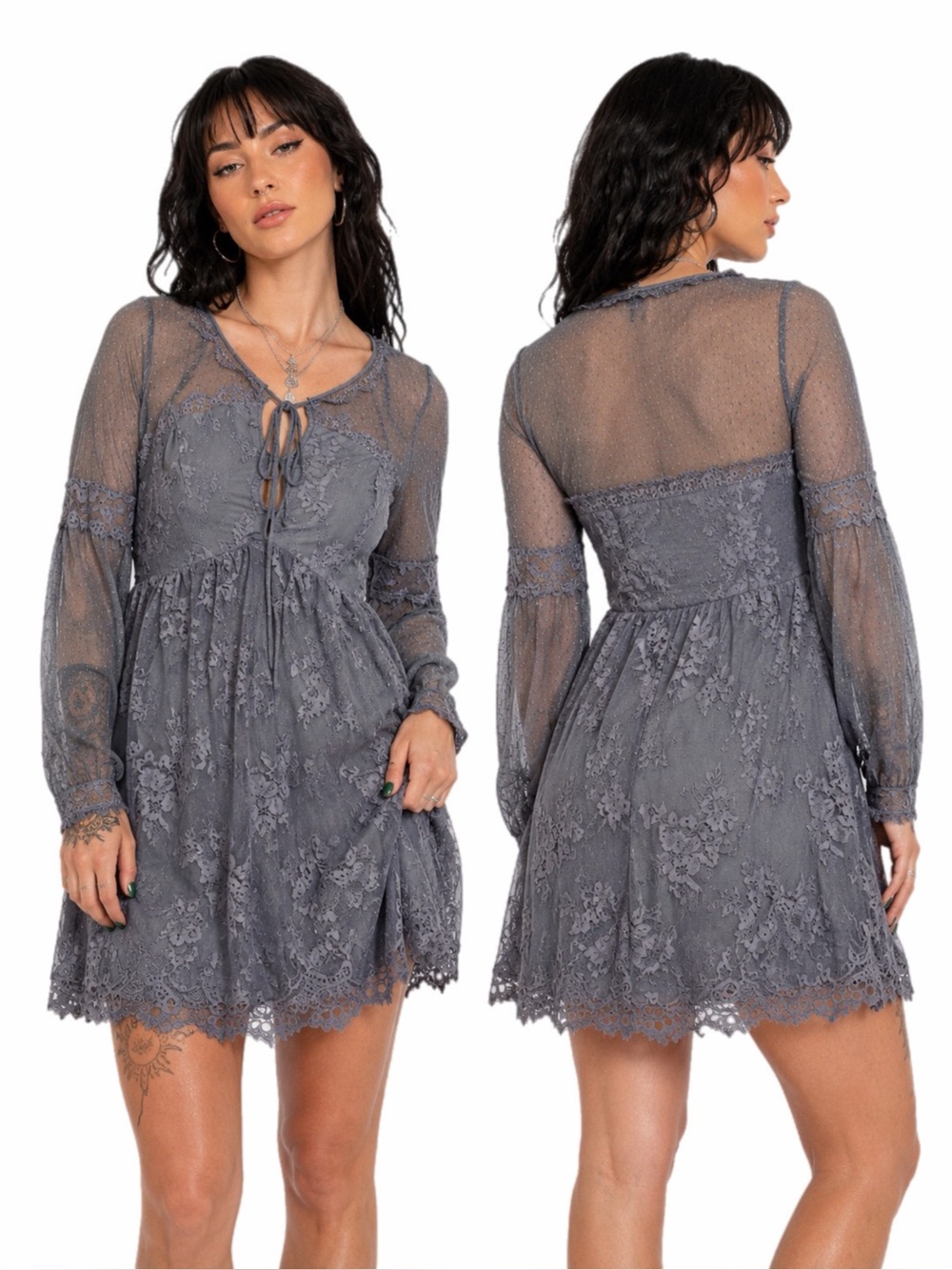 Y2K Nikibiki Lavender Floral Lace Fairycore Mini Dress Periwinkle Size L